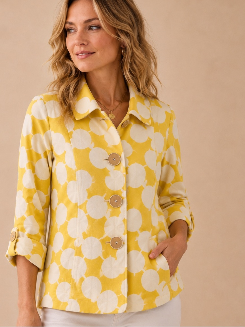 Lilly Pulitzer Yellow and White Button-Front Dot Jacket